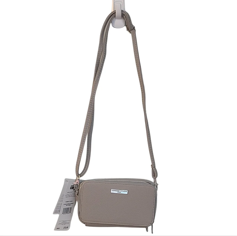 Adrienne Vittadini Studio Phone Charging RFID Wallet Crossbody Grey w/Cord Z NWT